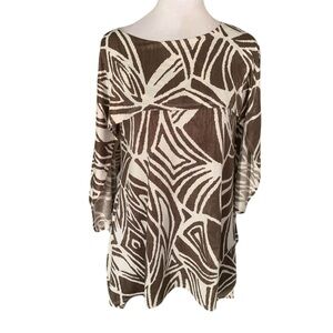 IC by Connie K Womens Small Abstract Khaki Brown & Cream Relaxed Fit Layered Top